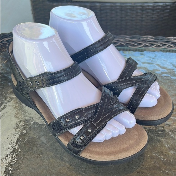 Taos Leather Bizzy Comfort Sandals Black Size 7  B.I.O.system Orthotic Walking - Picture 1 of 11